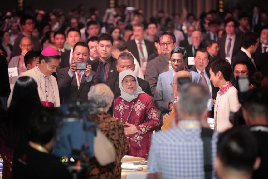 President Halimah Yacob at the International Conference on Cohesive Societies on June 19, 2019.ST PHOTO: KELVIN CHNG